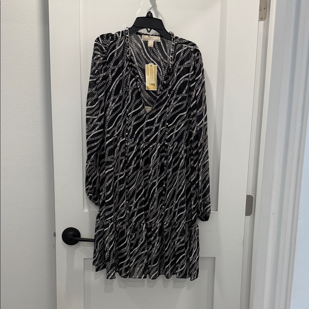 MICHAEL Michael Kors Black and White Long Sleeve Dress